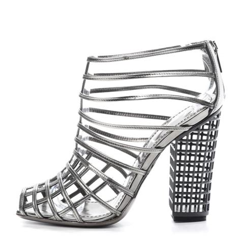 SAINT LAURENT Leather Cage Booties 36 Anthracite